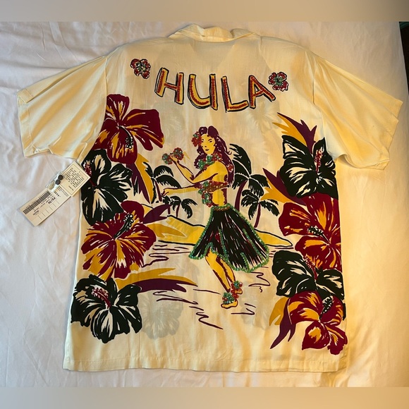 Vtg NWT FAITH Cream shirt blouse Hula Girl Hawaiian Hibiscus sequins woman’s L - Picture 1 of 11